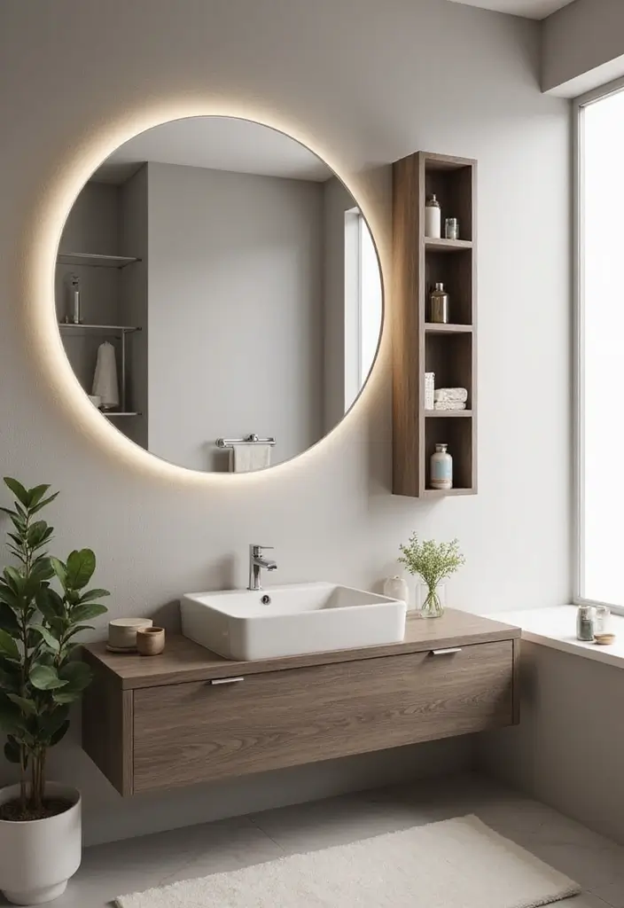 30+ Mirror Wall Decor Ideas for Modern and Minimalist Homes 20 30+ Mirror Wall Decor Ideas for Modern and Minimalist Homes - 20. Round Mirrors with Hidden Storage
