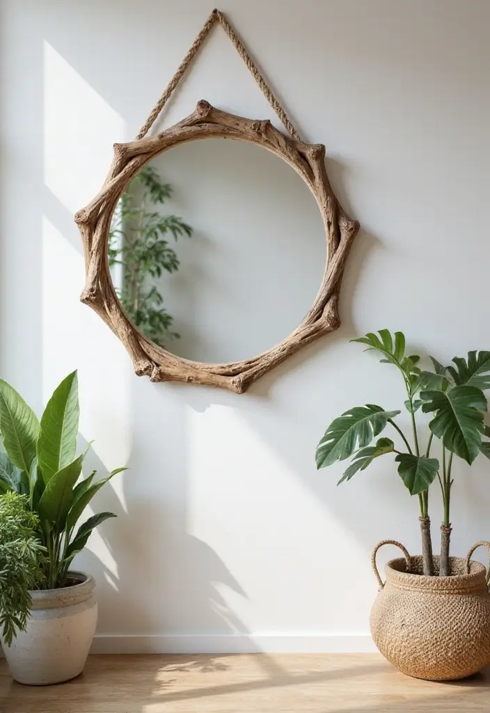 30+ Mirror Wall Decor Ideas for Modern and Minimalist Homes 21 30+ Mirror Wall Decor Ideas for Modern and Minimalist Homes - 21. Round Mirrors with Nature-Inspired Frames