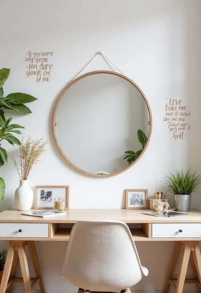 30+ Mirror Wall Decor Ideas for Modern and Minimalist Homes 25 30+ Mirror Wall Decor Ideas for Modern and Minimalist Homes - 25. Round Mirrors with Inspirational Quotes