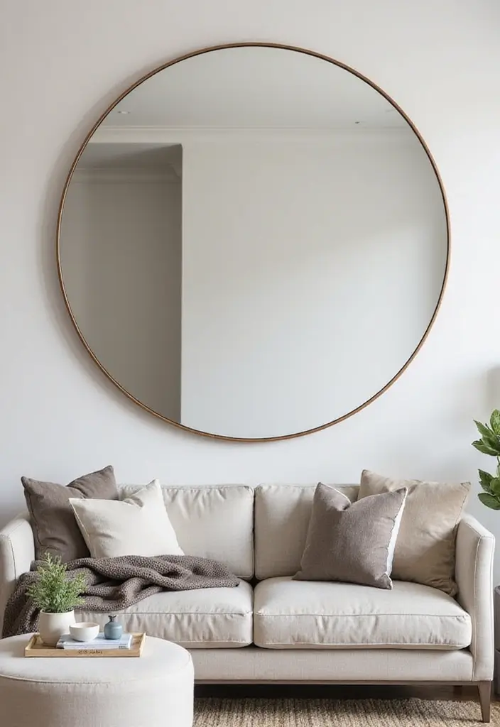 30+ Mirror Wall Decor Ideas for Modern and Minimalist Homes 6 30+ Mirror Wall Decor Ideas for Modern and Minimalist Homes - 6. Round Mirror as Wall Art