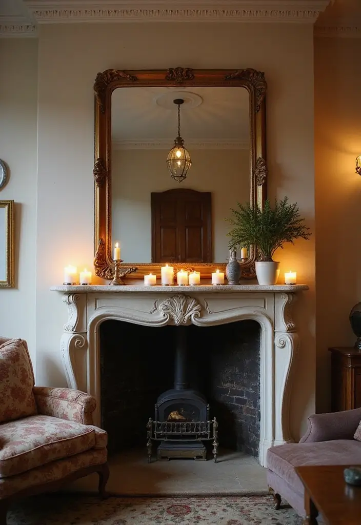 30+ Mirror Wall Decor Ideas to Brighten and Enlarge Your Living Room Instantly - 1. Classic Elegance with a Large Over-Mantel Mirror