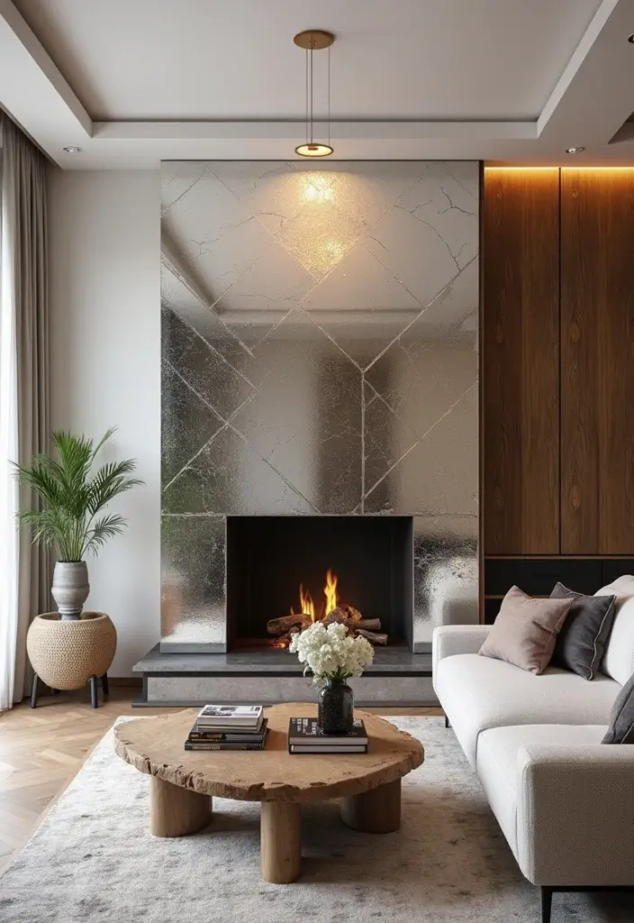 30+ Mirror Wall Decor Ideas to Brighten and Enlarge Your Living Room Instantly - 14. Mirror Tiles for a Chic Feature Wall
