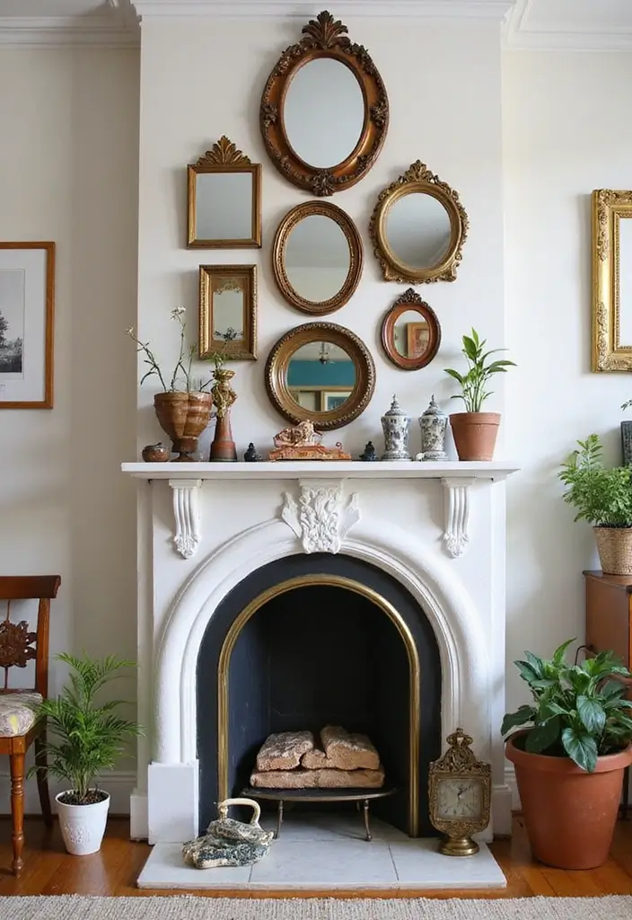 30+ Mirror Wall Decor Ideas to Brighten and Enlarge Your Living Room Instantly - 16. Vintage Mirror Clusters for Eclectic Charm