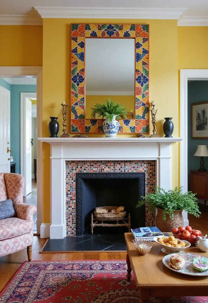 30+ Mirror Wall Decor Ideas to Brighten and Enlarge Your Living Room Instantly - 18. Tiled Mirrors for a Colorful Statement