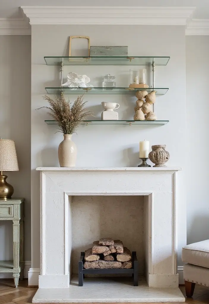 30+ Mirror Wall Decor Ideas to Brighten and Enlarge Your Living Room Instantly - 19. Mirrored Shelves for Stylish Storage