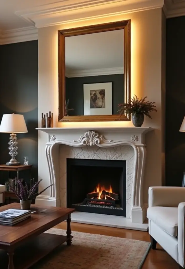 30+ Mirror Wall Decor Ideas to Brighten and Enlarge Your Living Room Instantly - 26. Backlit Mirrors for Dramatic Illumination