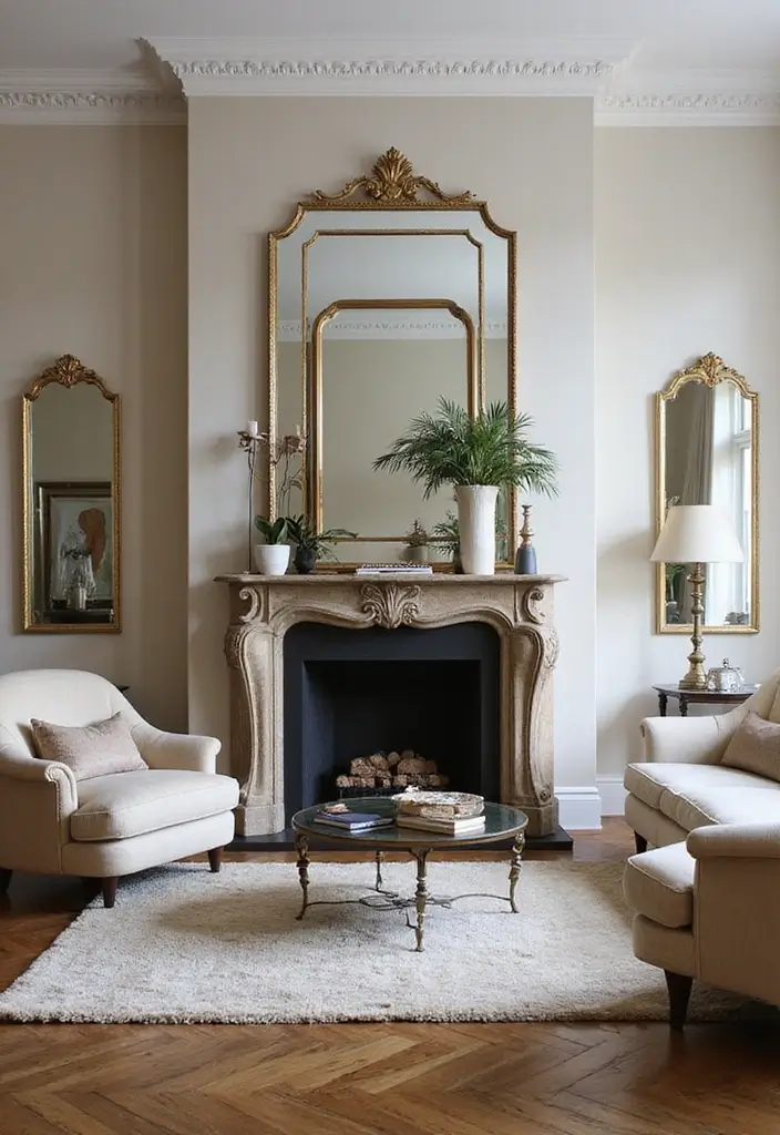 30+ Mirror Wall Decor Ideas to Brighten and Enlarge Your Living Room Instantly - 29. Layered Mirrors for Added Dimension