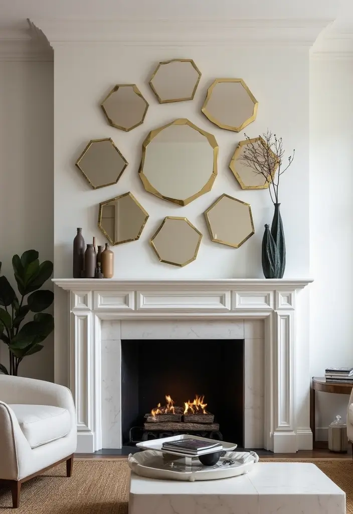 30+ Mirror Wall Decor Ideas to Brighten and Enlarge Your Living Room Instantly - 3. Geometric Mirror Arrangements