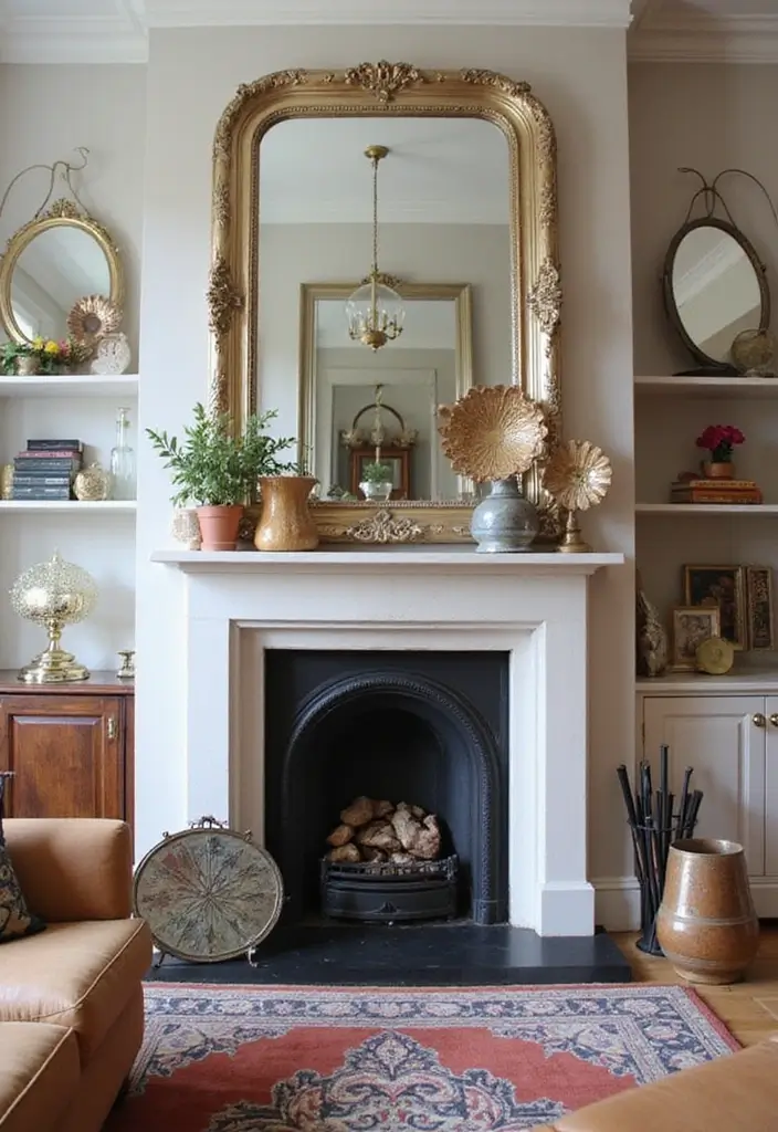 30+ Mirror Wall Decor Ideas to Brighten and Enlarge Your Living Room Instantly - 30. Artistic Reflective Elements for a Unique Vibe