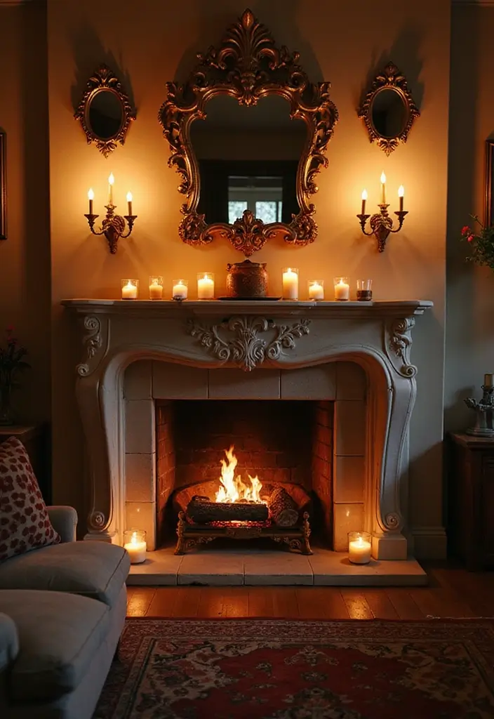 30+ Mirror Wall Decor Ideas to Brighten and Enlarge Your Living Room Instantly - 9. Wall-Mounted Candle Mirrors for Ambiance