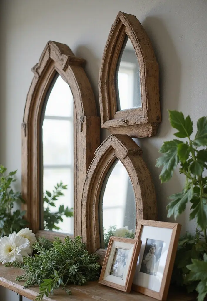 30+ Mirror Wall Decor with Pictures for a Personalized Gallery Feel 1 30+ Mirror Wall Decor with Pictures for a Personalized Gallery Feel - 1. Farmhouse Chic with Weathered Wood