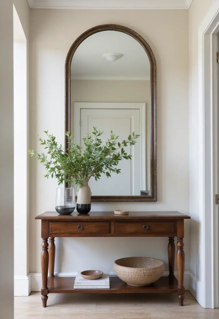 30+ Mirror Wall Decor with Pictures for a Personalized Gallery Feel 15 30+ Mirror Wall Decor with Pictures for a Personalized Gallery Feel - 15. Elegant Entryway Reflections
