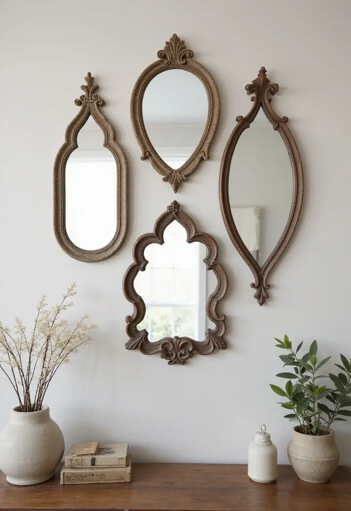 30+ Mirror Wall Decor with Pictures for a Personalized Gallery Feel 17 30+ Mirror Wall Decor with Pictures for a Personalized Gallery Feel - 17. Unique Shapes for Eye-catching Decor