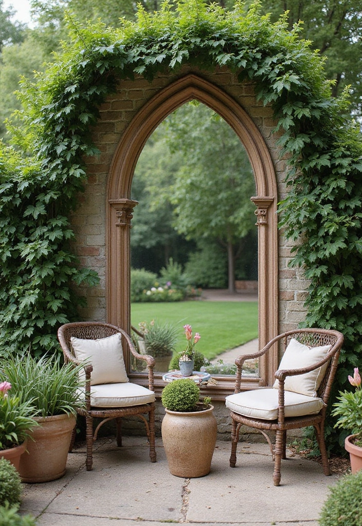30+ Mirror Wall Decor with Pictures for a Personalized Gallery Feel 5 30+ Mirror Wall Decor with Pictures for a Personalized Gallery Feel - 5. Rustic Garden Vibes with Outdoor Mirrors