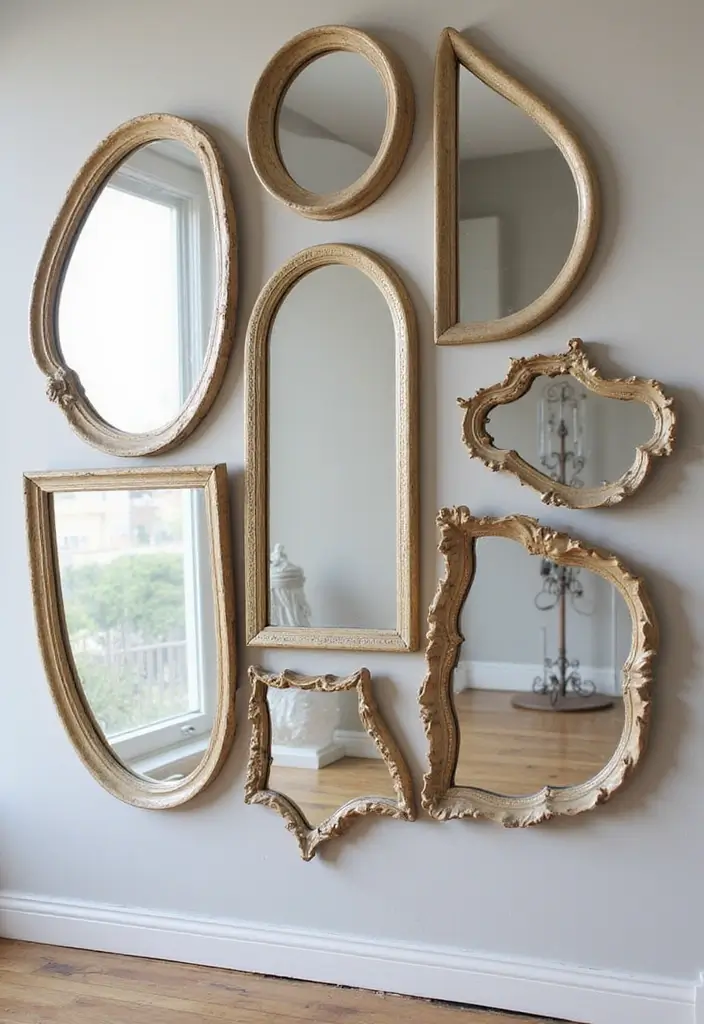 30+ Mirror Wall Decor with Pictures for a Personalized Gallery Feel 7 30+ Mirror Wall Decor with Pictures for a Personalized Gallery Feel - 7. Artistic Grouping of Mirrors