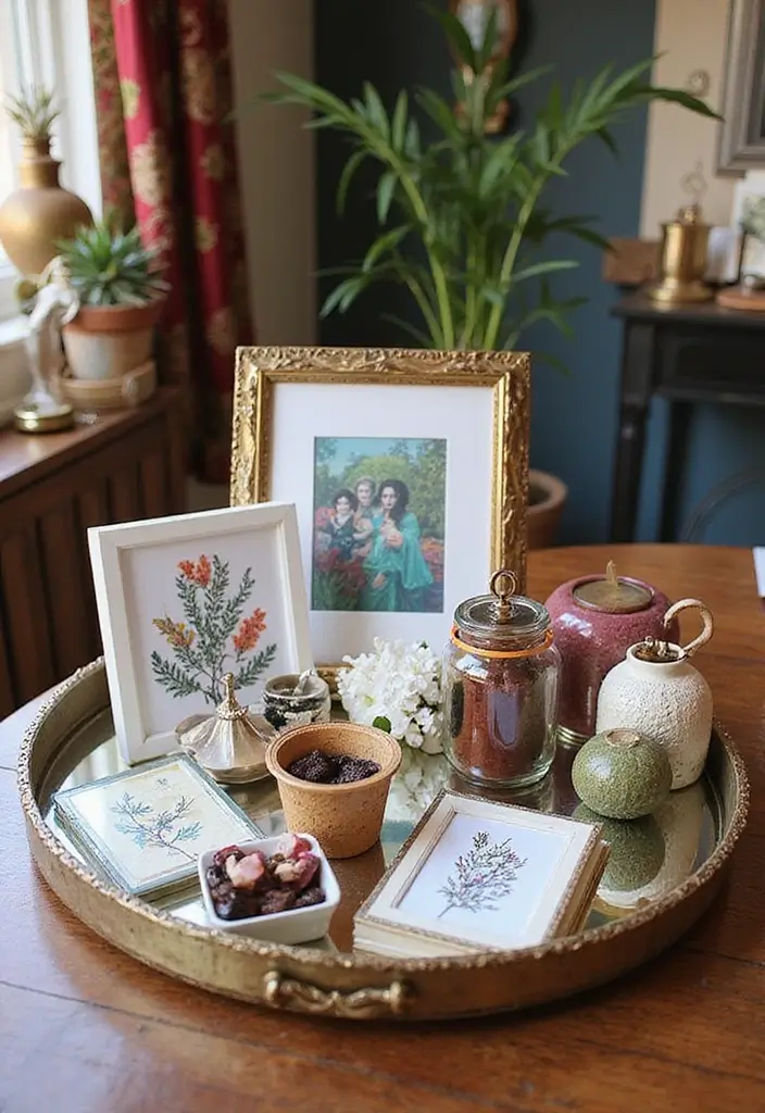 30+ Round Mirror Tray Decor Ideas That Instantly Elevate Your Style 12 30+ Round Mirror Tray Decor Ideas That Instantly Elevate Your Style - 12. Artistic Grouping