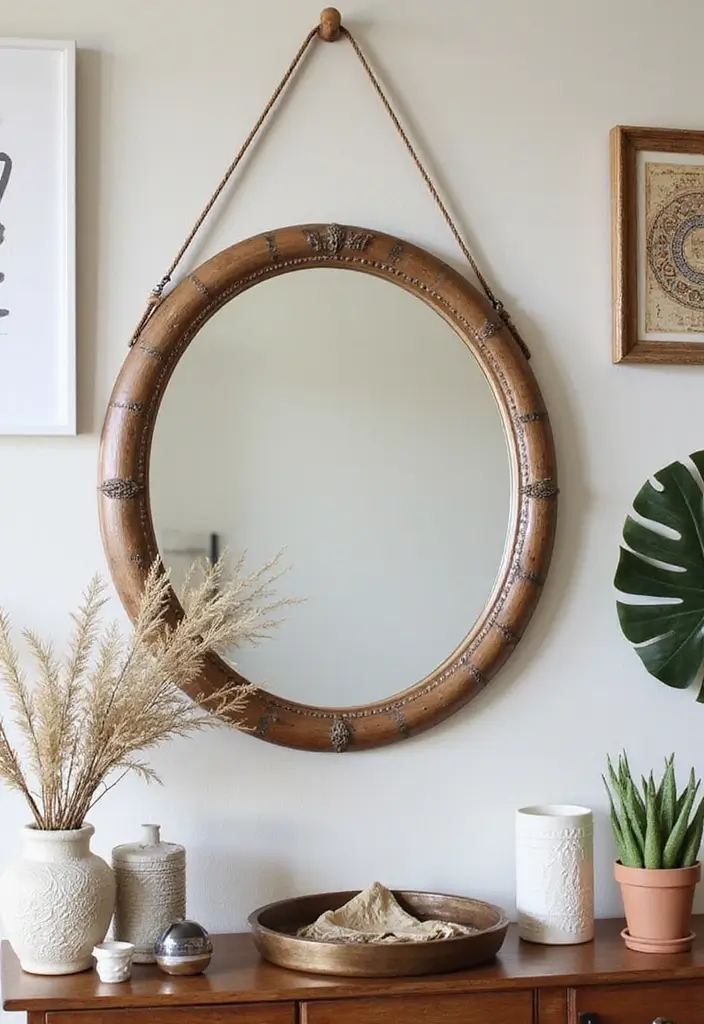 30+ Round Mirror Tray Decor Ideas That Instantly Elevate Your Style 14 30+ Round Mirror Tray Decor Ideas That Instantly Elevate Your Style - 14. Textured Wall Mount