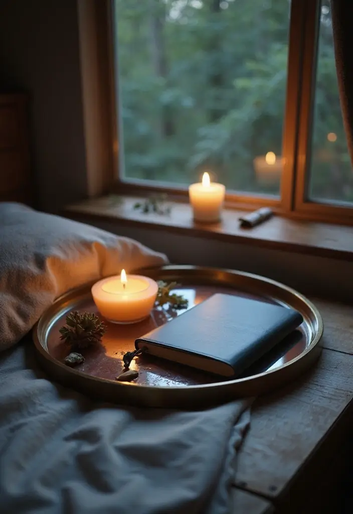 30+ Round Mirror Tray Decor Ideas That Instantly Elevate Your Style 27 30+ Round Mirror Tray Decor Ideas That Instantly Elevate Your Style - 27. Enchanted Nightstand