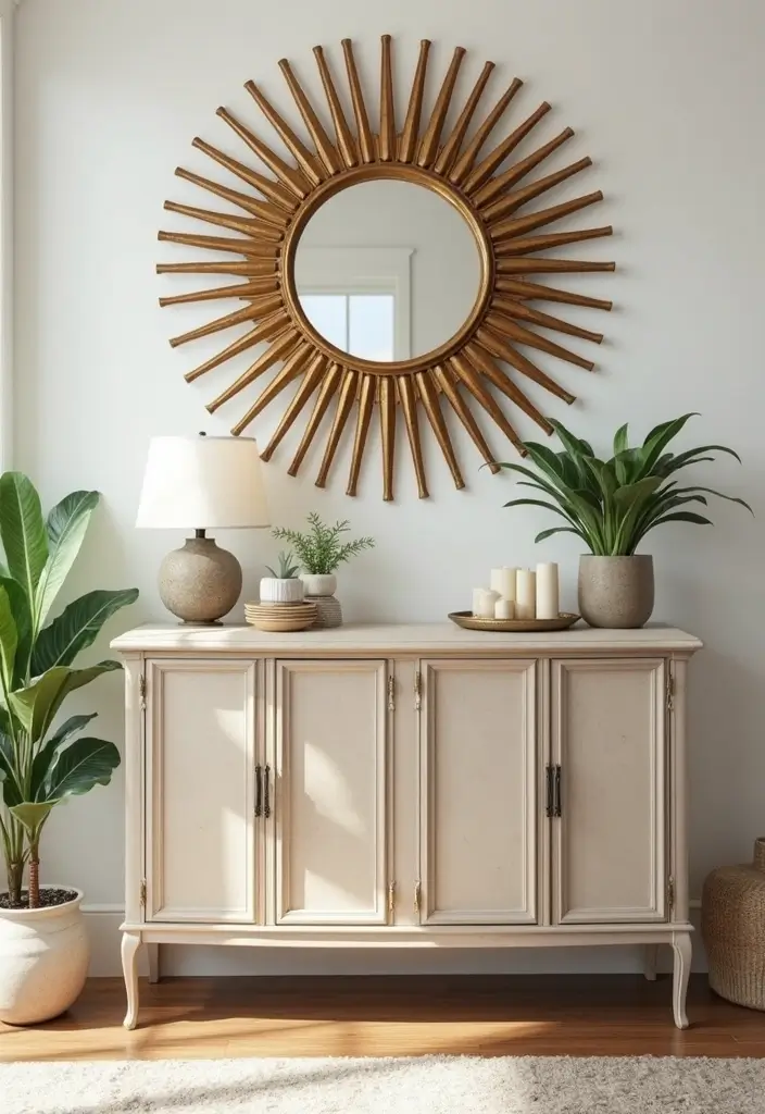 30+ Sunburst Mirror Wall Decor Ideas That Bring Mid-Century Charm 1 30+ Sunburst Mirror Wall Decor Ideas That Bring Mid-Century Charm - 1. Classic Gold Sunburst Mirror