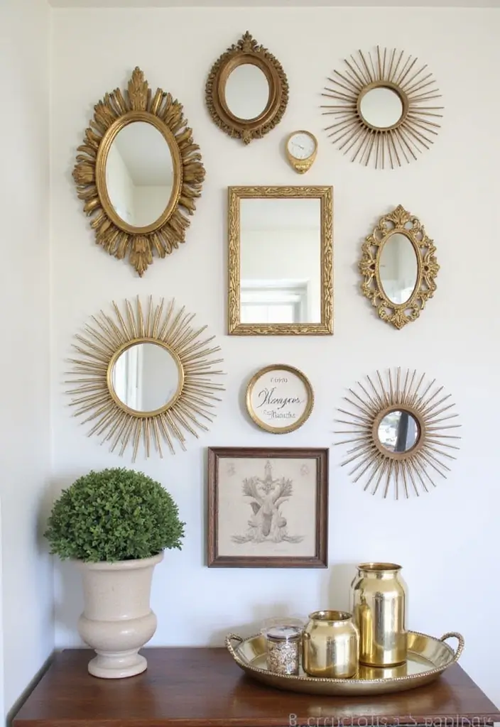 30+ Sunburst Mirror Wall Decor Ideas That Bring Mid-Century Charm 10 30+ Sunburst Mirror Wall Decor Ideas That Bring Mid-Century Charm - 10. Combining Sunburst Mirrors with Wall Art