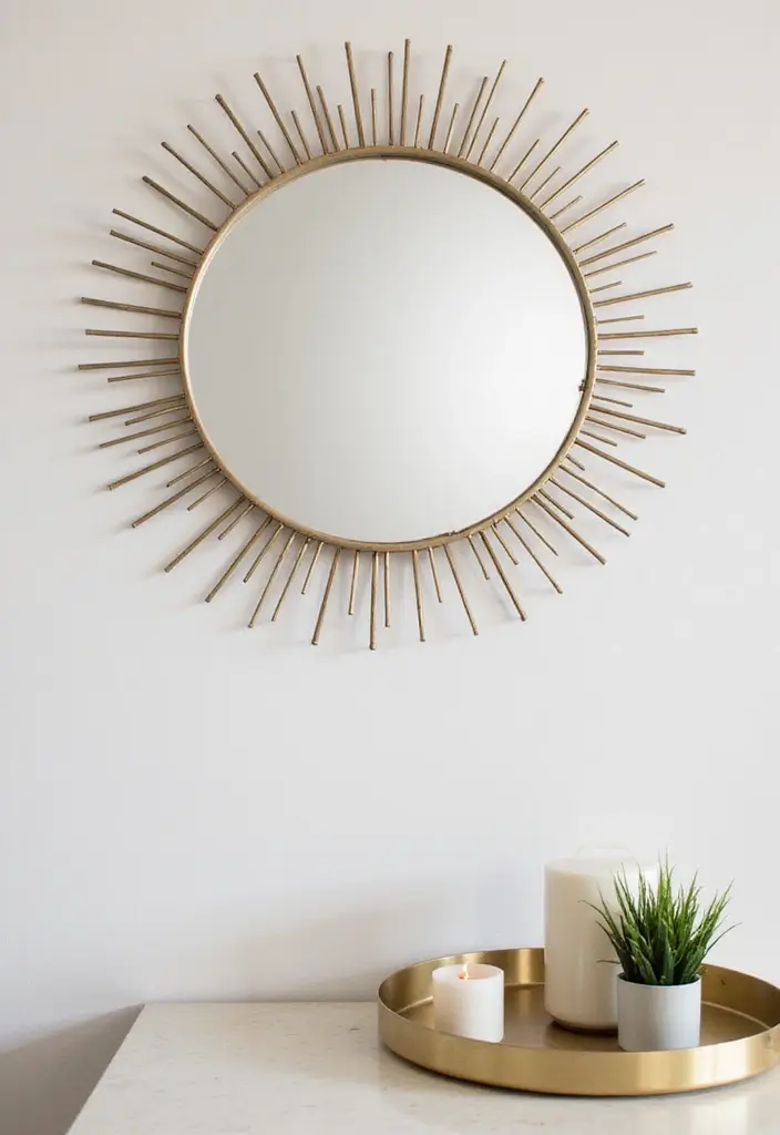 30+ Sunburst Mirror Wall Decor Ideas That Bring Mid-Century Charm 12 30+ Sunburst Mirror Wall Decor Ideas That Bring Mid-Century Charm - 12. Sunburst Mirrors in Minimalist Interiors