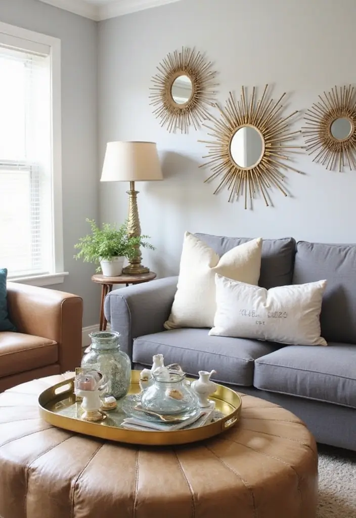 30+ Sunburst Mirror Wall Decor Ideas That Bring Mid-Century Charm 14 30+ Sunburst Mirror Wall Decor Ideas That Bring Mid-Century Charm - 14. Vintage Meets Modern with Sunburst Mirrors