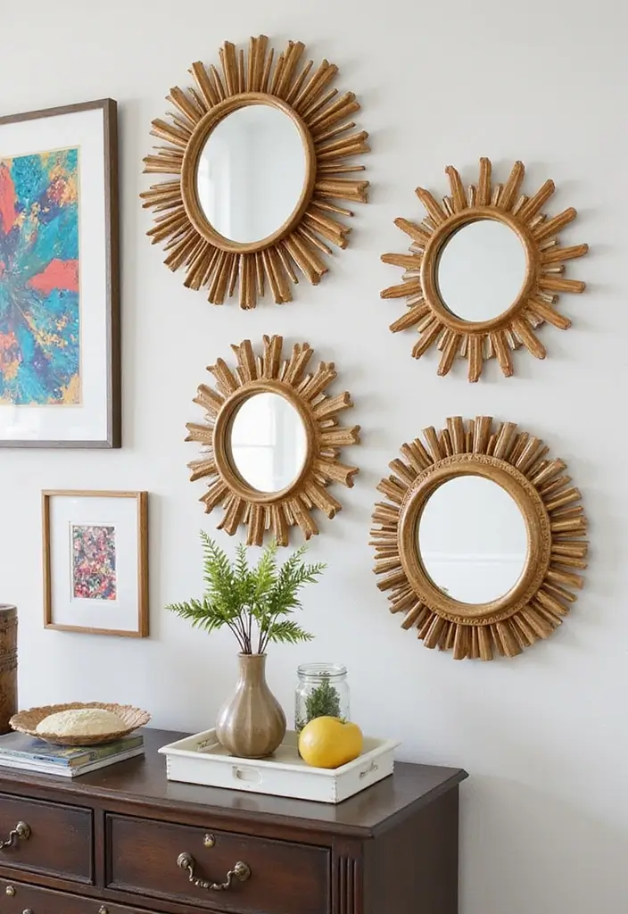 30+ Sunburst Mirror Wall Decor Ideas That Bring Mid-Century Charm 2 30+ Sunburst Mirror Wall Decor Ideas That Bring Mid-Century Charm - 2. Nested Sunburst Mirrors