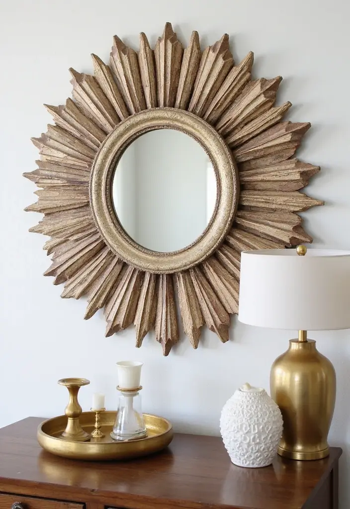 30+ Sunburst Mirror Wall Decor Ideas That Bring Mid-Century Charm 22 30+ Sunburst Mirror Wall Decor Ideas That Bring Mid-Century Charm - 22. Layering with Sunburst Mirrors