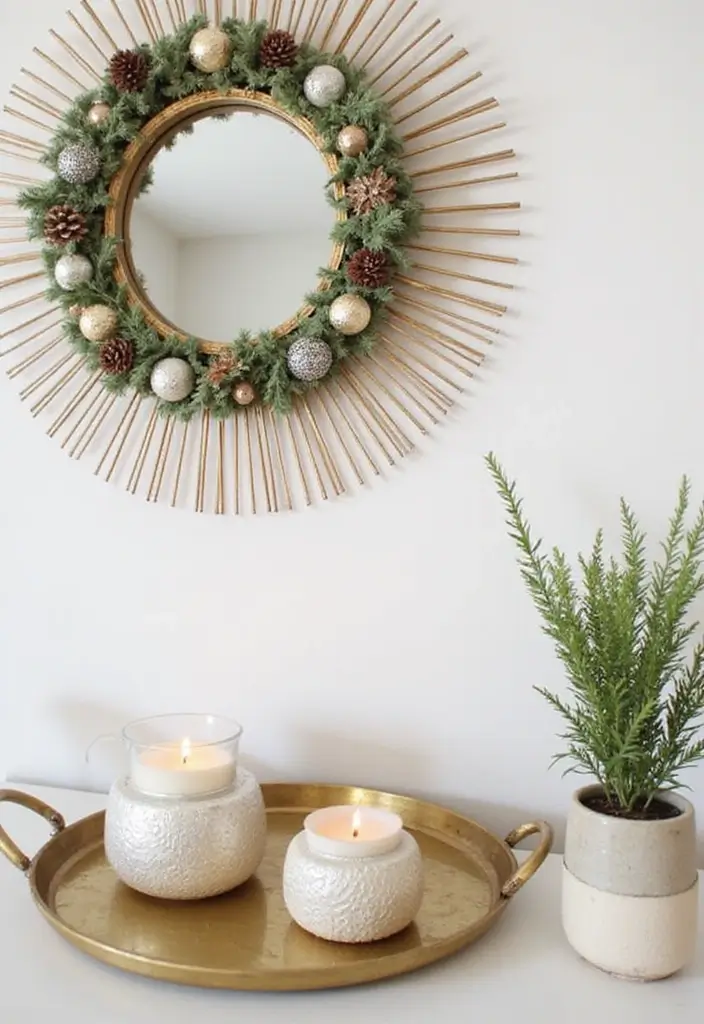 30+ Sunburst Mirror Wall Decor Ideas That Bring Mid-Century Charm 24 30+ Sunburst Mirror Wall Decor Ideas That Bring Mid-Century Charm - 24. Seasonal Styling with Sunburst Mirrors