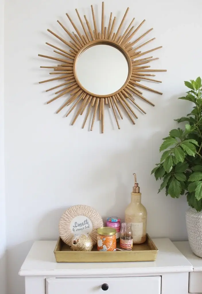 30+ Sunburst Mirror Wall Decor Ideas That Bring Mid-Century Charm 26 30+ Sunburst Mirror Wall Decor Ideas That Bring Mid-Century Charm - 26. Creative Display with Sunburst Mirrors