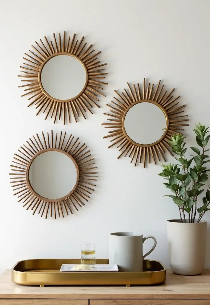 30+ Sunburst Mirror Wall Decor Ideas That Bring Mid-Century Charm 30 30+ Sunburst Mirror Wall Decor Ideas That Bring Mid-Century Charm - 30. Sunburst Mirrors in Adaptable Styles