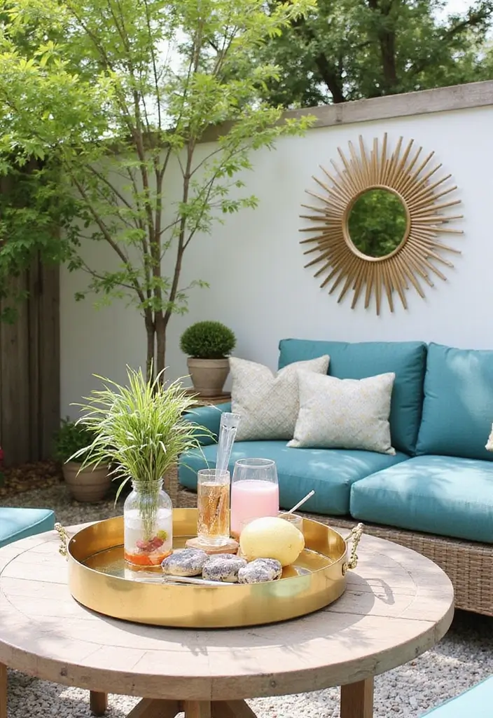 30+ Sunburst Mirror Wall Decor Ideas That Bring Mid-Century Charm 9 30+ Sunburst Mirror Wall Decor Ideas That Bring Mid-Century Charm - 9. Outdoor Spaces with Sunburst Mirrors