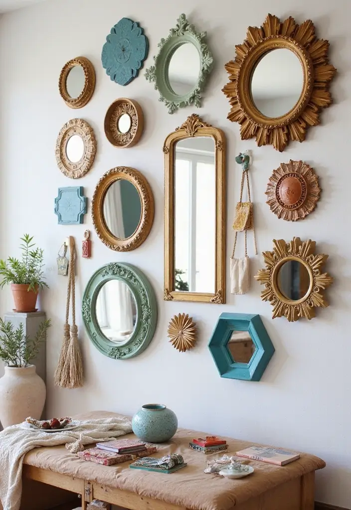 30+ Wall Decor Ideas with Mirror for Chic and Bright Interiors 1 30+ Wall Decor Ideas with Mirror for Chic and Bright Interiors - 1. Eclectic Gallery Wall of Mirrors