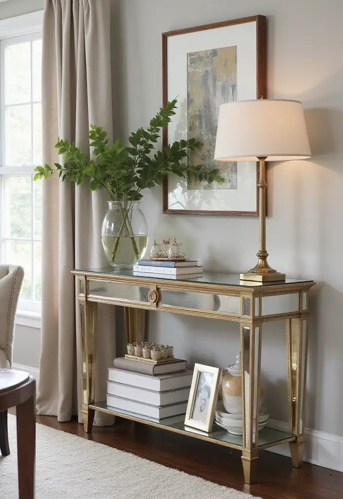 30+ Wall Decor Ideas with Mirror for Chic and Bright Interiors 10 30+ Wall Decor Ideas with Mirror for Chic and Bright Interiors - 10. Mirrored Accent Tables