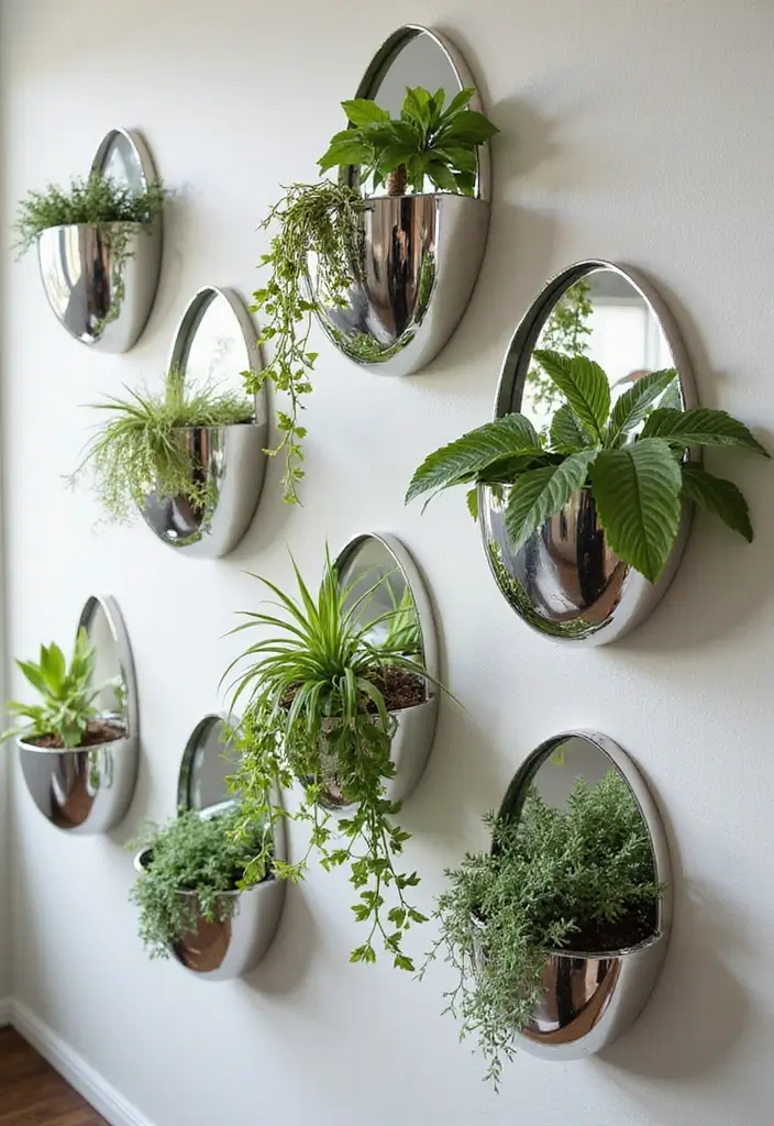 30+ Wall Decor Ideas with Mirror for Chic and Bright Interiors 23 30+ Wall Decor Ideas with Mirror for Chic and Bright Interiors - 23. Mirrored Wall Planters