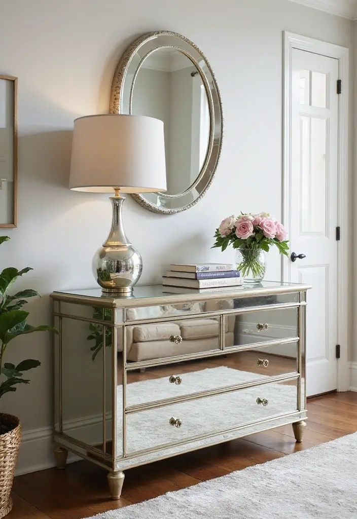 30+ Wall Decor Ideas with Mirror for Chic and Bright Interiors 28 30+ Wall Decor Ideas with Mirror for Chic and Bright Interiors - 28. Mirrored Chests and Cabinets