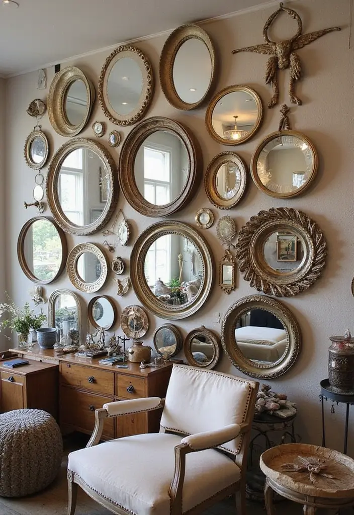 30+ Wall Decor Ideas with Mirror for Chic and Bright Interiors 4 30+ Wall Decor Ideas with Mirror for Chic and Bright Interiors - 4. Circular Mirror Cluster