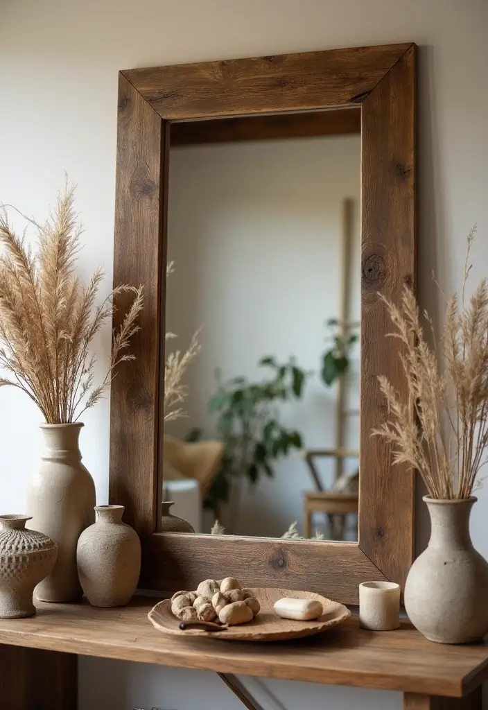 30+ Wall Decor Ideas with Mirror for Chic and Bright Interiors 7 30+ Wall Decor Ideas with Mirror for Chic and Bright Interiors - 7. Rustic Mirror Frame Decor
