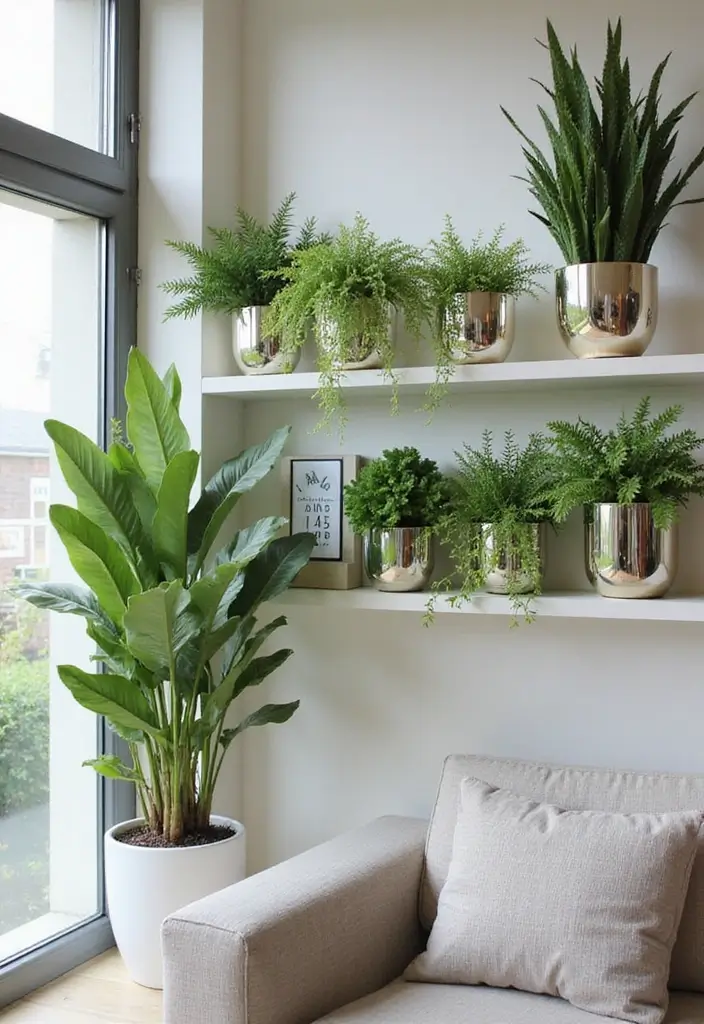30+ Wall Decor Ideas with Mirror for Chic and Bright Interiors 9 30+ Wall Decor Ideas with Mirror for Chic and Bright Interiors - 9. Mirrored Planters