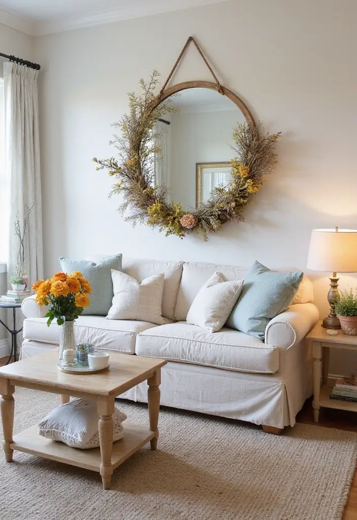 30+ Wall Mirror Decor Ideas to Reflect More Light and Style in Your Home 21 30+ Wall Mirror Decor Ideas to Reflect More Light and Style in Your Home - 21. Seasonal Mirror Decor