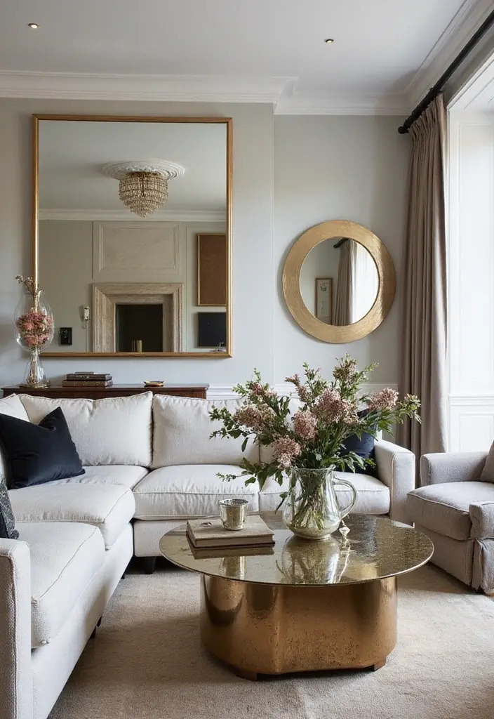 30+ Wall Mirror Decor Ideas to Reflect More Light and Style in Your Home 28 30+ Wall Mirror Decor Ideas to Reflect More Light and Style in Your Home - 28. Mix with Other Reflective Surfaces